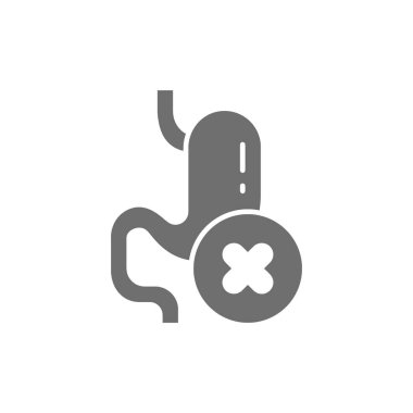 Sağlıksız mide, ağrılı gri ikon. Beyaz arkaplanda izole