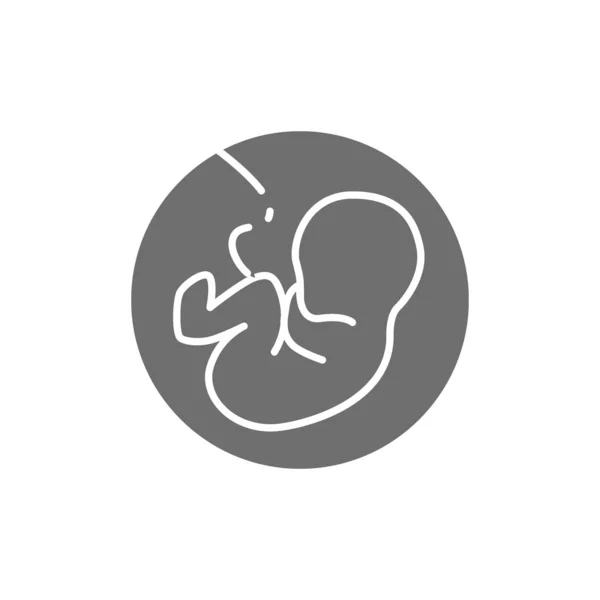 Baby in the womb, embryo, human fetus grey icon. — Stock Vector