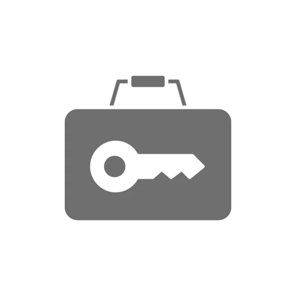 Briefcase with key, luggage storage service grey icon. — 图库矢量图片