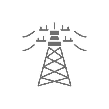 Yüksek voltajlı elektrik hattı pilonu, enerji direği gri simgesi.
