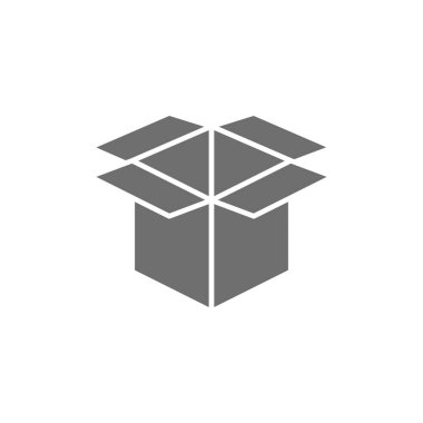 Karton kutu aç, kağıt çöpü gri simge.