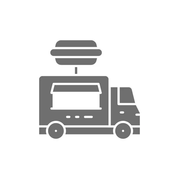 Camión de hamburguesas, vehículo de comida rápida icono gris. — Vector de stock