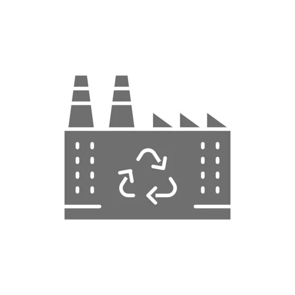 Planta de reciclagem de resíduos, ícone cinza da fábrica de lixo. — Vetor de Stock