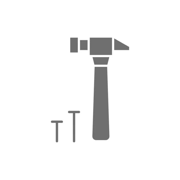Martello e chiodi, utensili da costruzione icona grigia. — Vettoriale Stock