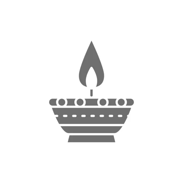 Vela india, Diwali Diya lámpara de aceite icono gris. — Archivo Imágenes Vectoriales