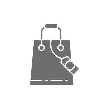 İndirim etiketi gri simgeli alışveriş çantası.