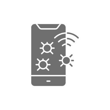 Vektör telefon virüsü, mobil çöp posta simgesi.