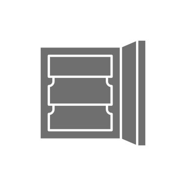 Vektör buzdolabı, rafları gri simgeli dondurucu.