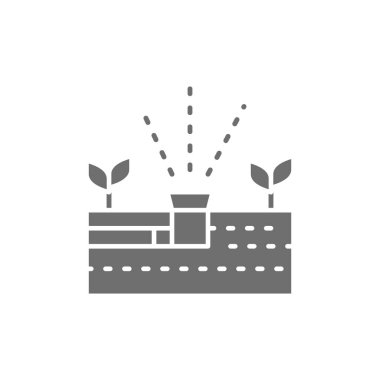 Vektör bitki sulama, akaponik sistem gri simgesi.