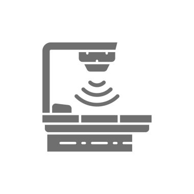 Kanser tedavi cihazı, radyasyon terapisi, radyoterapi gri simgesi.