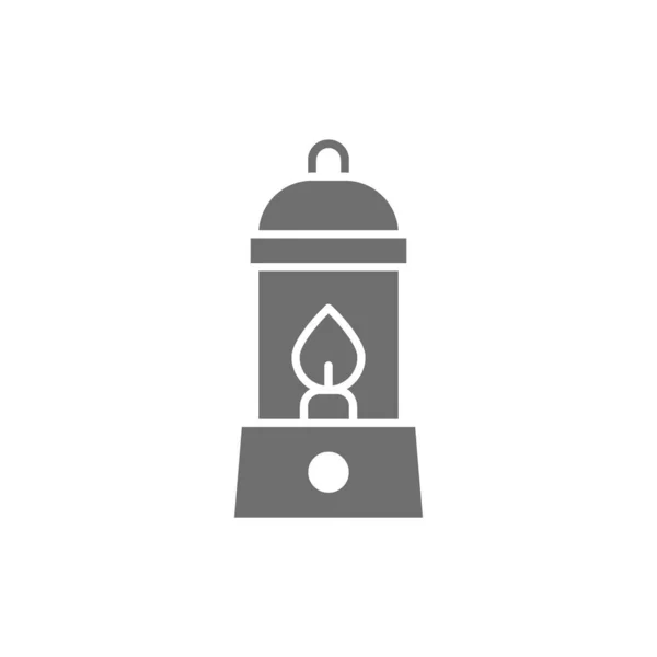 キャンプランタン、ガス灯、キャンプグレーのアイコン. — ストックベクタ