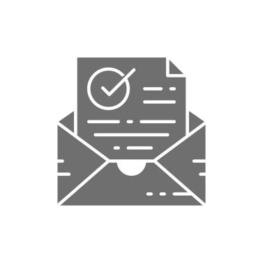 Onaylama mektubu, işaretli zarf, onay gri simgesi.