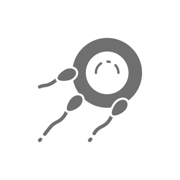 Bevruchting van het ei met sperma, vruchtbaarheid grijs pictogram. — Stockvector