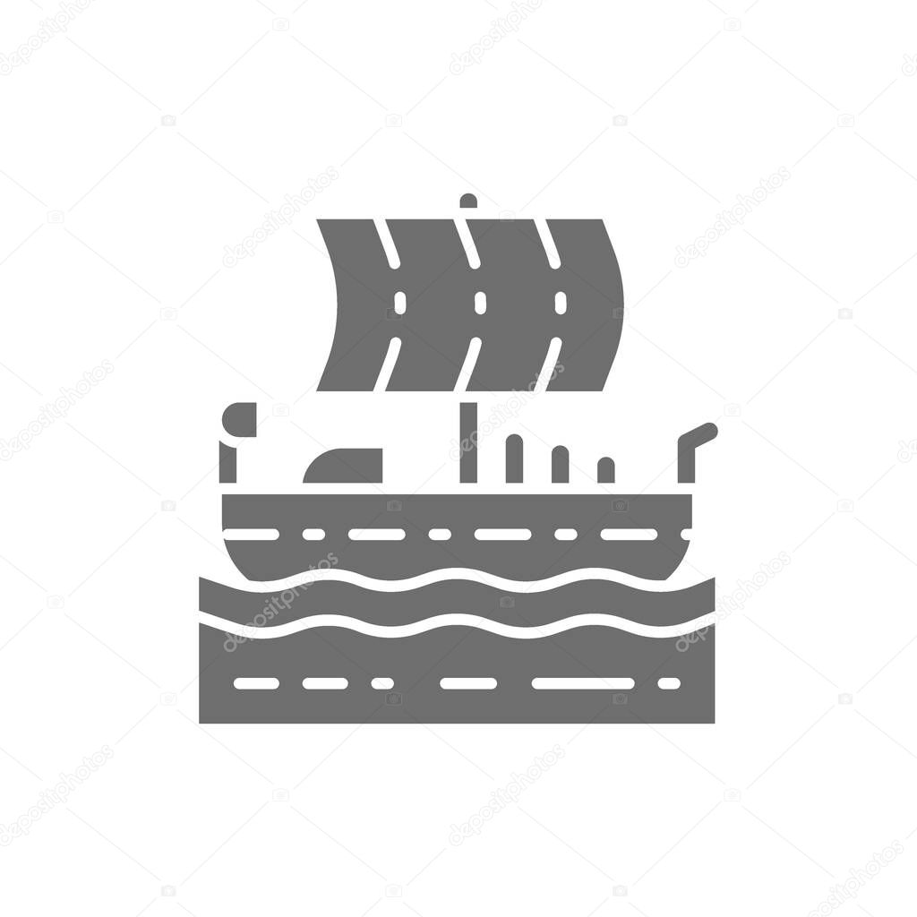 Ancient egyptian ship, boat, felucca grey icon.