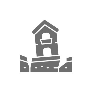 Deprem, sezm, felaket, doğal afet gri ikonu.