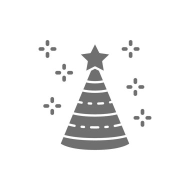 Doğum günü şapkası, koni, parti dekorasyonu gri simgesi.