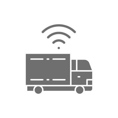 Wi-Fi, akıllı araba, fütüristik otomotiv gri simgesi.