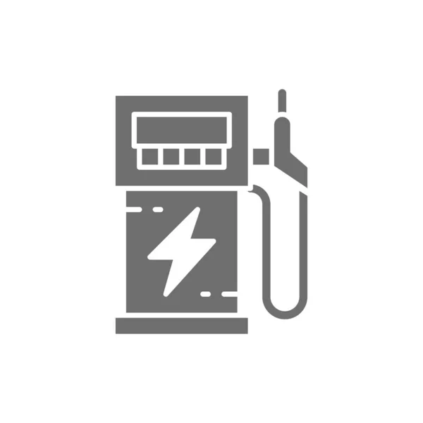 Electric car charging station, vehicle eco refueling, power supply grey icon. — Stock Vector