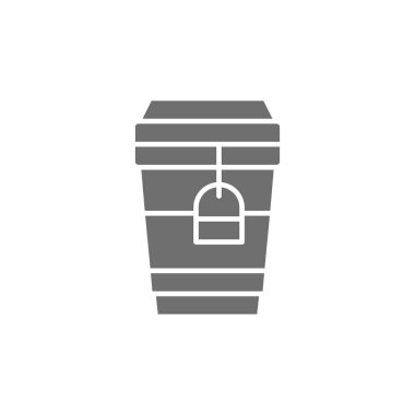 Tek kullanımlık karton bardakta çay, paket gri simge.