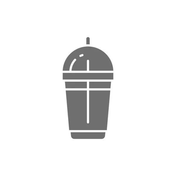 Disposable cup with milkshake, takeaway grey icon. — Stock Vector