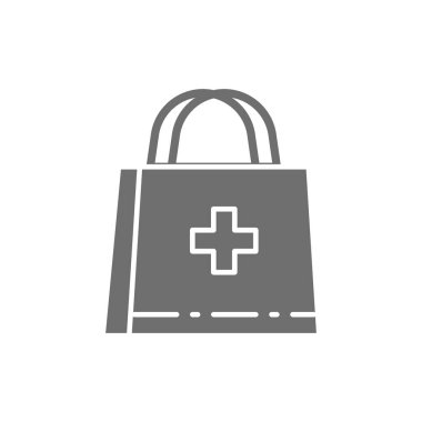 İlk yardım çantası, doktor çantası, tıbbi çanta gri simge..