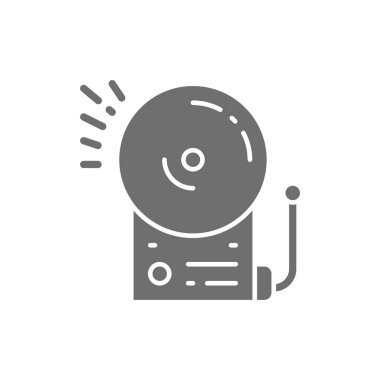 Yangın alarmı, okul zili gri simgesi. Beyaz arkaplanda izole