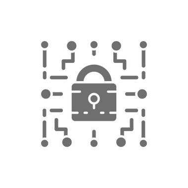 Siber kilit, ağ güvenliği, şifreleme gri simgesi.