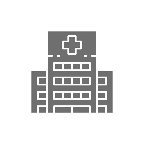 Krankenhaus, Klinik, medizinisches Gebäude graue Ikone. Isoliert auf weißem Hintergrund — Stockvektor