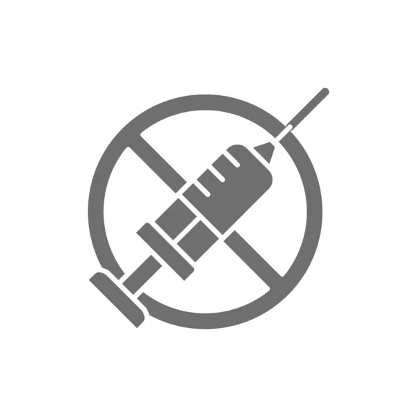 Sinal proibido com seringa, sem vacinação, sem injeção ícone cinza. — Vetor de Stock