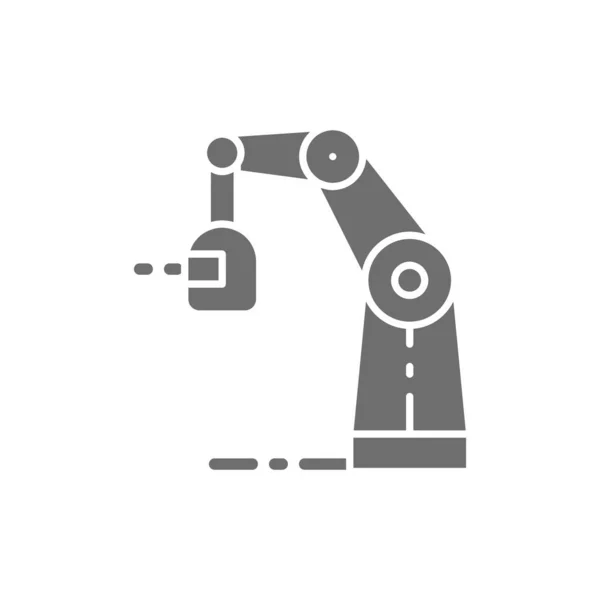 Ασύρματη ρομποτική μηχανή συγκόλλησης, ρομποτικός βραχίονας με πυρσό γκρι εικονίδιο. — Διανυσματικό Αρχείο