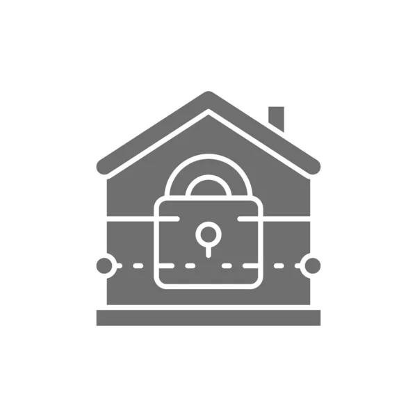 Maison avec serrure, sécurité de la maison, icône gris assurance. — Image vectorielle