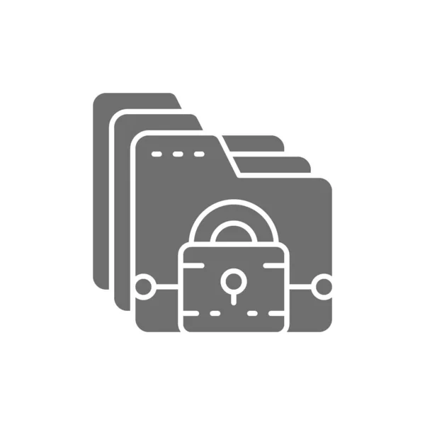 Folder z zamkiem, ochrona plików, ikona bezpieczeństwa danych szara. — Wektor stockowy