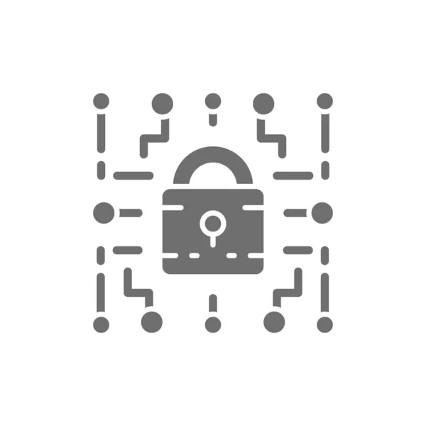 Cyber lock, sécurité web, cryptographie icône grise. — Image vectorielle