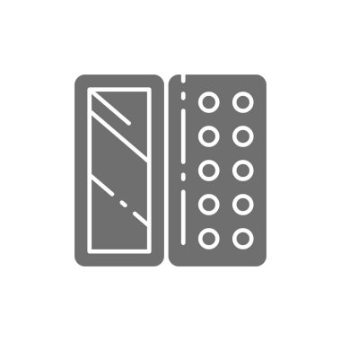 Ayna kılıfında göz farı, makyaj allığı, toz grisi simge.