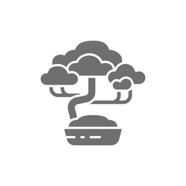 Bonsai ağacı gri simgesi. Beyaz arkaplanda izole