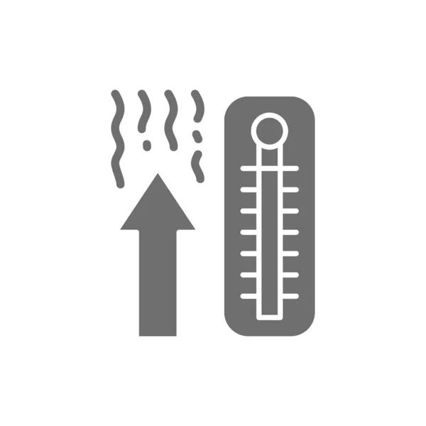 Termometr, ikona wzrostu temperatury szarości. Izolacja na białym tle — Wektor stockowy