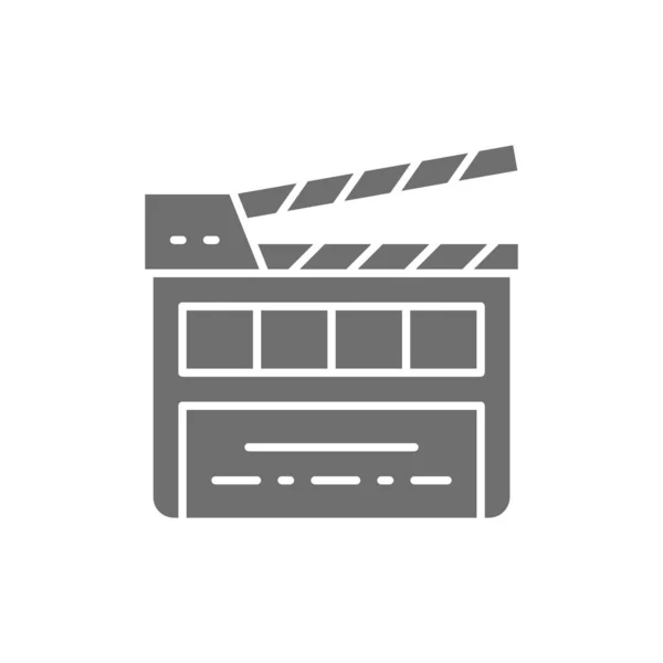 Film tapsoló tábla, Clapperboard szürke ikon. Fehér alapon elszigetelve — Stock Vector