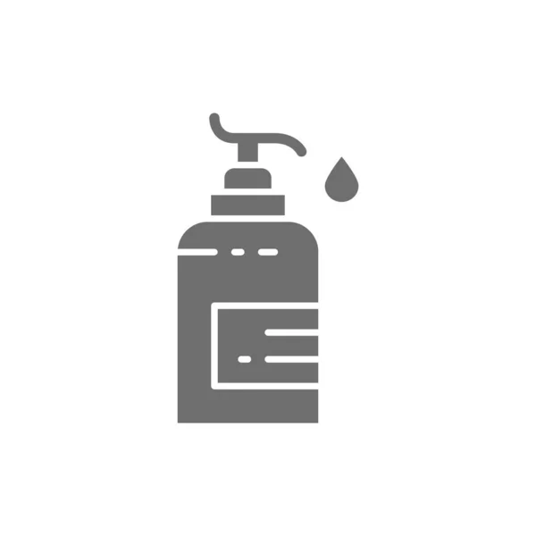 Dispensador de desinfectante, jabón líquido, crema de manos icono gris. — Vector de stock