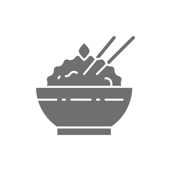 Mangkuk ikon nasi abu-abu dimasak. Terisolasi pada latar belakang putih - Stok Vektor
