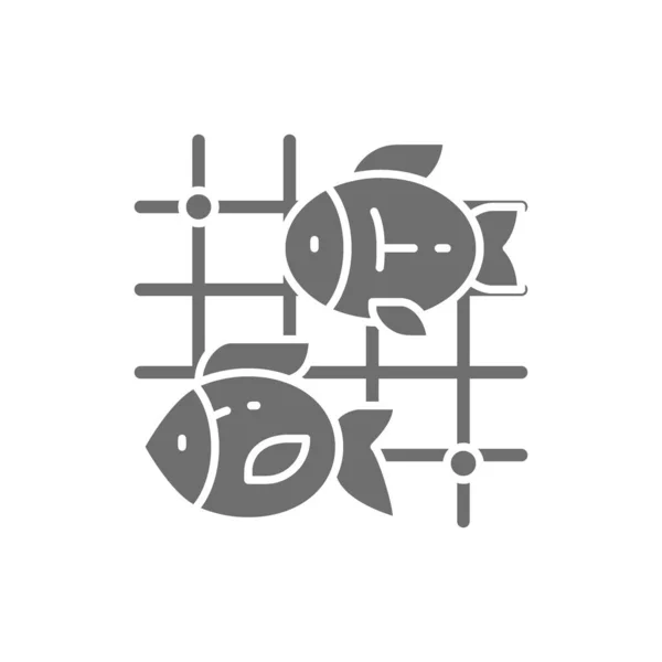 Ryby w sieciach rybackich szara ikona. Izolacja na białym tle — Wektor stockowy
