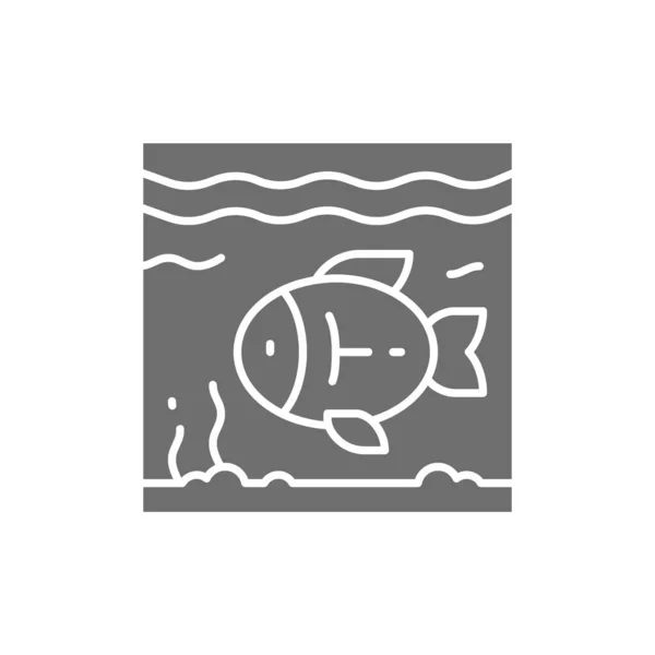 Peces en acuario icono gris. Aislado sobre fondo blanco — Vector de stock