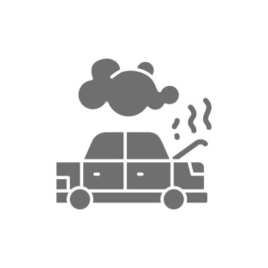 Araba bozuldu, otomobil kaput altında sigara içiyor, kaza gri simgesi.