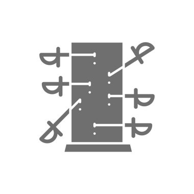 Bıçak fırlatma tahtası, sihirli gri simge. Beyaz arkaplanda izole