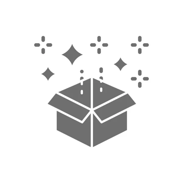 Magic box med konfetti, gåva grå ikon. — Stock vektor