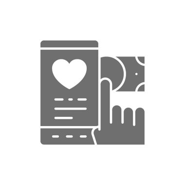 Yardım derneğine para transferi, bağış, gönüllü gri simge.