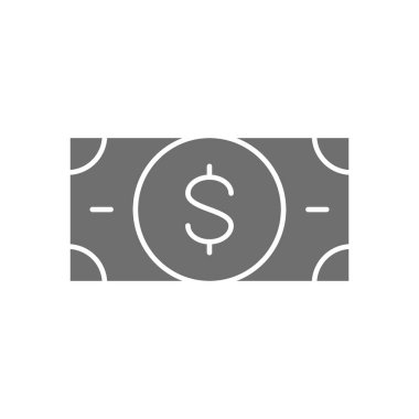 Vektör parası, para, dolar, banknot gri simgesi.