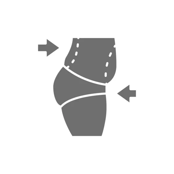 Liposuction of abdomen, tummy tuck, plastic surgery grey icon. — Stock Vector