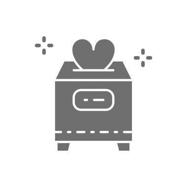 Bağışlarla dolu bir kutu, Sevgililer Günü, hayır işi, gönüllü olmak, aşk gri simgesi.