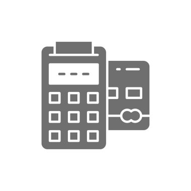 POS kredi kartı, bankacılık terminali, ödeme yöntemleri gri simge.