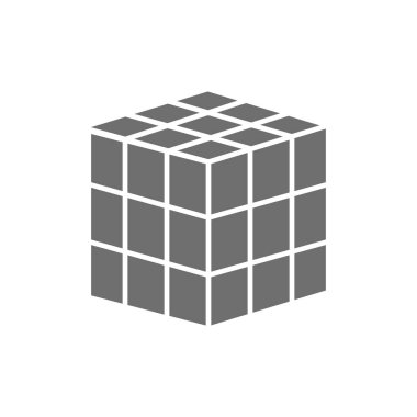 Vektör küpü, mekanik yapboz oyuncağı gri simgesi.